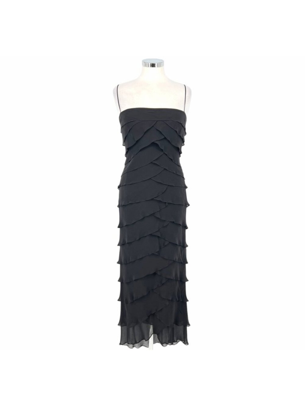 Tadashi Vintage 90s Glam Black Silk Ruffle Tiered Maxi Dress Size Small